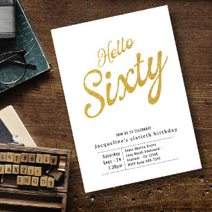 Invitation Soixante Blanc Et Or Moderne 60e Anniversaire