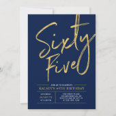 Invitation Soixante-cinq | Gold & Navy Blue 65th Birthday Par (Devant)