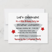 Invitation soixante-cinquième Le ROUGE de fête d'anniversaire (Dos)