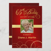 Invitation soixante-cinquième Rouge élégant d'invitations de (Devant / Derrière)