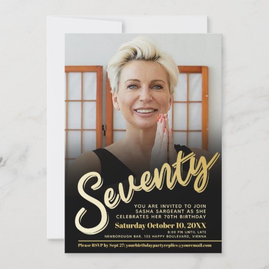 Invitation Soixante-dix-70e anniversaire script photo couleur (Devant)