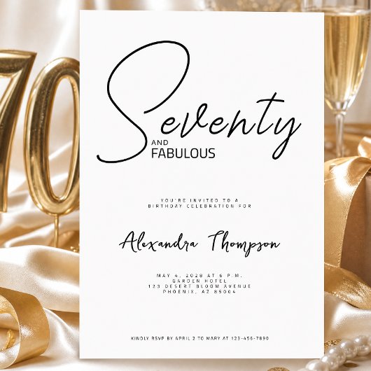 Invitation Soixante-dix ans et Fabuleux Script Fête d'anniver