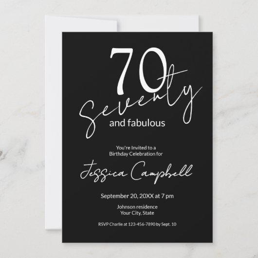 Invitation Soixante-dix ans et Fabuleux Script Noir 70e Anniv (Devant)