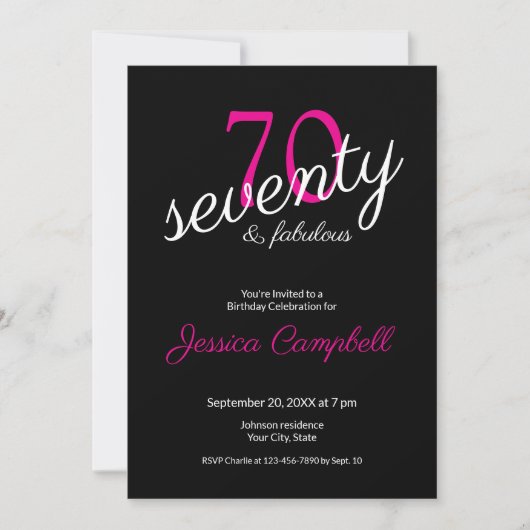 Invitation Soixante-dix ans et Fabuleux Script Noir 70e Anniv (Devant)