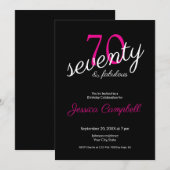 Invitation Soixante-dix ans et Fabuleux Script Noir 70e Anniv (Devant / Derrière)