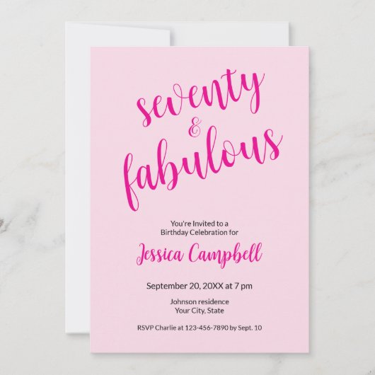 Invitation Soixante-dix ans et Fabuleux Script Rose 70e Anniv (Devant)