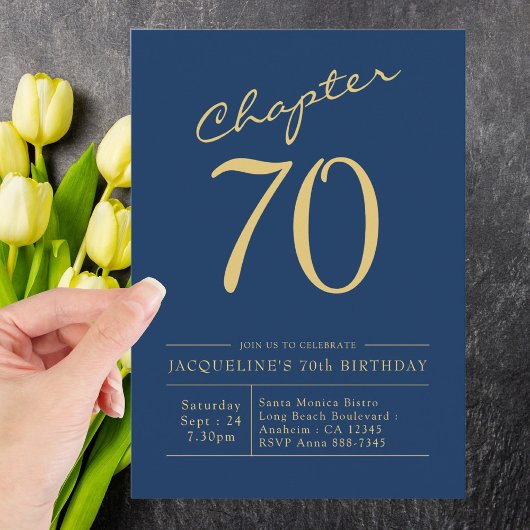 Invitation Soixante-dix Blue Gold 70e fête d'anniversaire