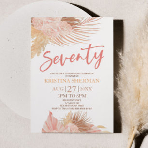 Invitation Soixante-dix Boho rose Floral 70e fête d'anniversa