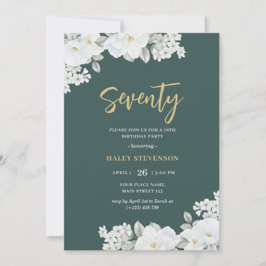 Invitation Soixante-dix Emerald Green & Gold White Florthday (Devant)