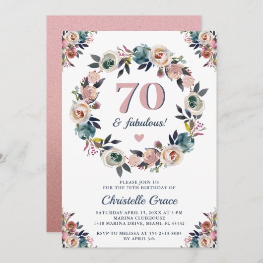 Invitation Soixante-dix et fabuleux Chic Lady 70e fête d'anni (Devant / Derrière)