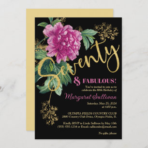 Invitation Soixante-dix et fabuleux Peony rose Anniversaire