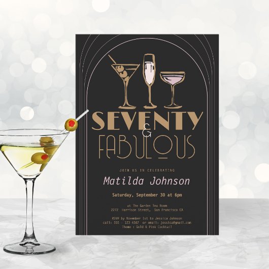 Invitation Soixante-dix fabuleux cocktail Gold Black 70e anni