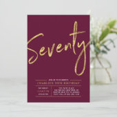 Invitation Soixante-Dix | Gold & Burgundy Red 70th Birthday P (Debout devant)