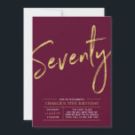 Invitation Soixante-Dix | Gold & Burgundy Red 70th Birthday P<br><div class="desc">Célébrez votre journée spéciale avec cette simple et élégante invitation à la fête du 70e anniversaire. Ce design comprend un script de brosse "Soixante-dix" avec une mise en page propre en combinaison rouge bordeaux et or. D'autres designs sont disponibles dans ma boutique BaraBomDesign.</div>