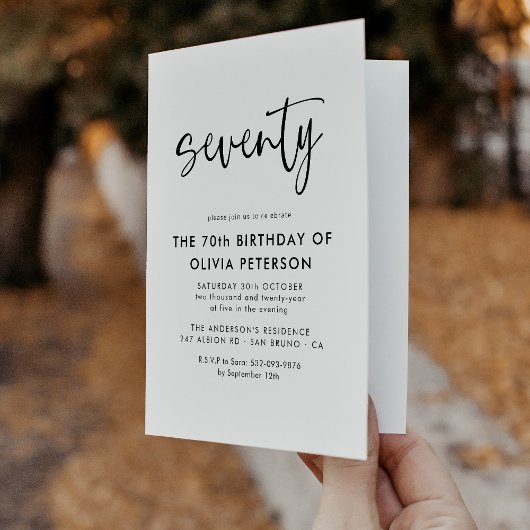 Invitation Soixante-dix moderne 70e anniversaire noir et blan