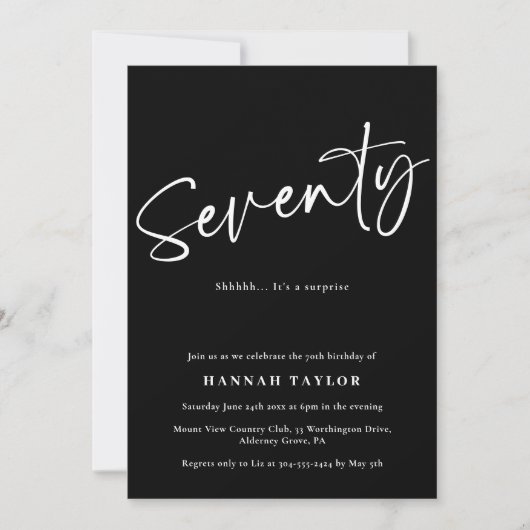 Invitation Soixante-dix noir blanc Simple Script 70e annivers (Devant)