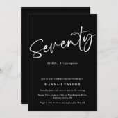 Invitation Soixante-dix noir blanc Simple Script 70e annivers (Devant / Derrière)