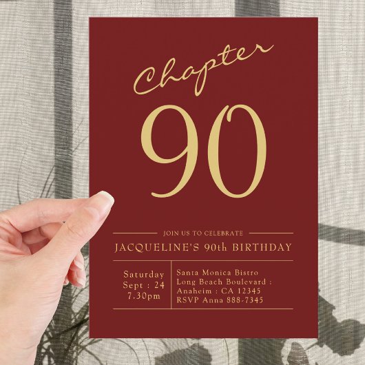 Invitation Soixante-dix Red Gold 90th Birthday Party