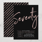 Invitation Soixante-Dix | Rose Gold & Black 70th Birthday Par (Devant / Derrière)
