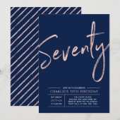 Invitation Soixante-Dix | Rose moderne Gold 70th Birthday Par (Devant / Derrière)