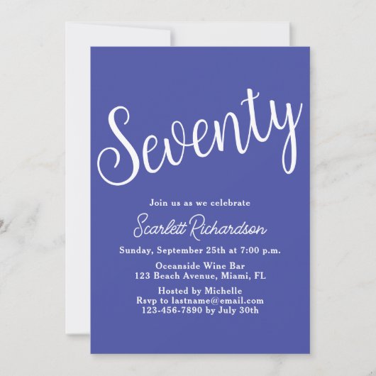 Invitation Soixante-dix Script Lavender Purple 70e fête d'ann (Devant)