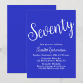 Invitation Soixante-dix Script Royal Blue 70e fête d'annivers (Devant / Derrière)