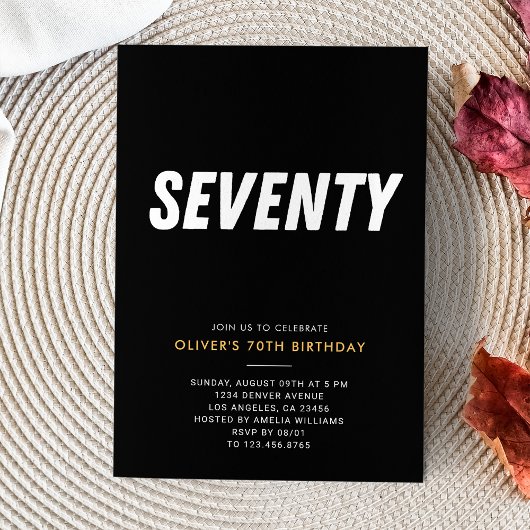 Invitation Soixante-Dix | Simple Black & Gold 70th Birthday P