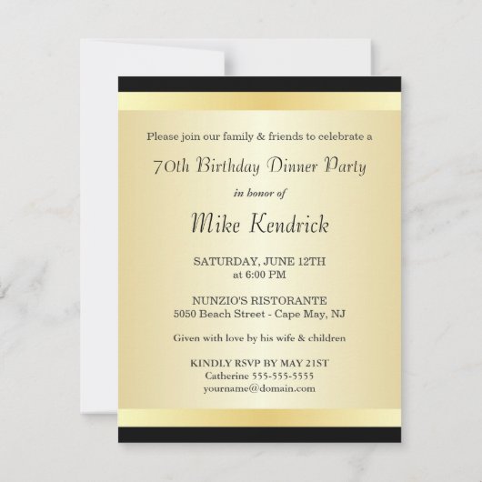 Invitation soixante-dixième Or noir formel d'invitations de (Dos)