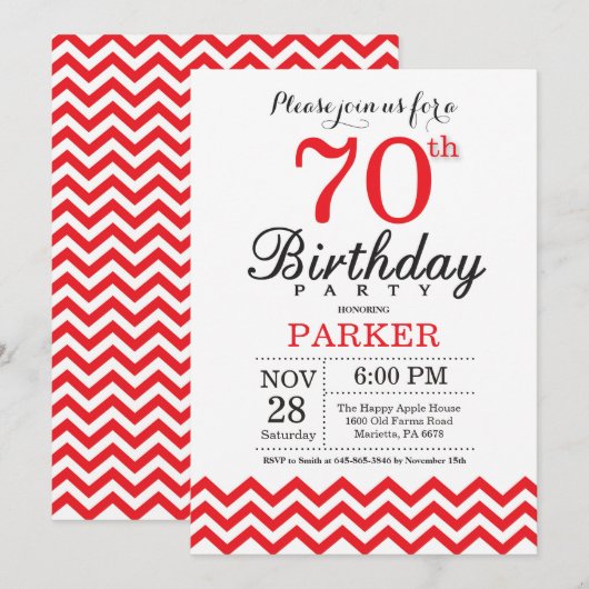 Invitation soixante-dixième Rouge Chevron d'invitation (Devant / Derrière)