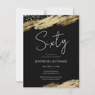 Invitation Soixante Élégant Script Noir et Or Anniversaire