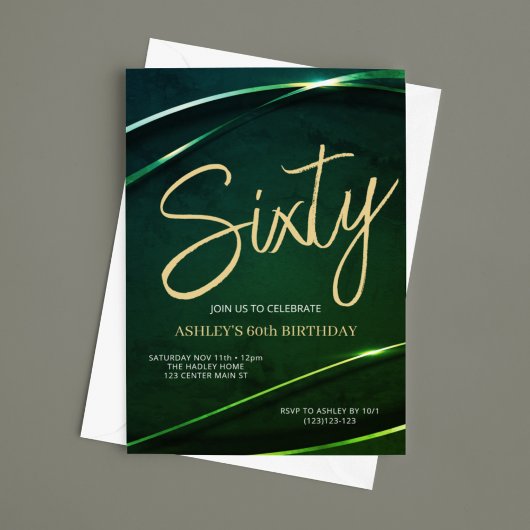 Invitation Soixante émeraude vert et or 60e anniversaire