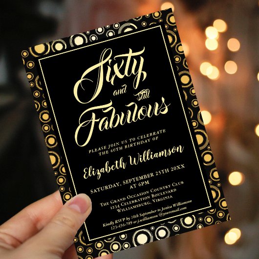 Invitation Soixante et fabuleux Black Gold 60e fête d'anniver