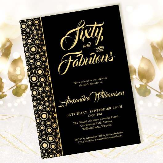 Invitation Soixante et fabuleux Elegant Black Gold 60e annive