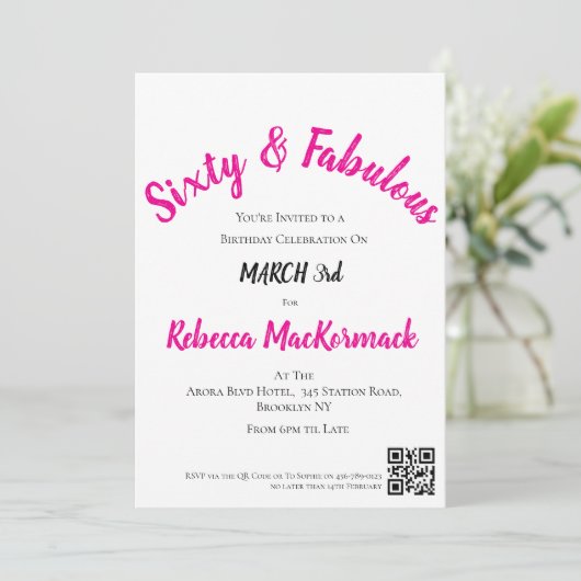 Invitation Soixante et Fabuleux Script Rose 60e Anniversaire (Debout devant)