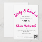 Invitation Soixante et Fabuleux Script Rose 60e Anniversaire (Devant / Derrière)