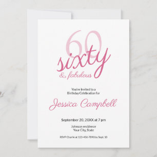 Invitation Soixante et Fabuleux Script Rose 60e Anniversaire