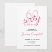 Invitation Soixante et Fabuleux Script Rose 60e Anniversaire (Devant / Derrière)