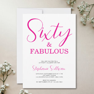 Invitation Soixante et Fabuleux Script Rose Fête d'anniversai