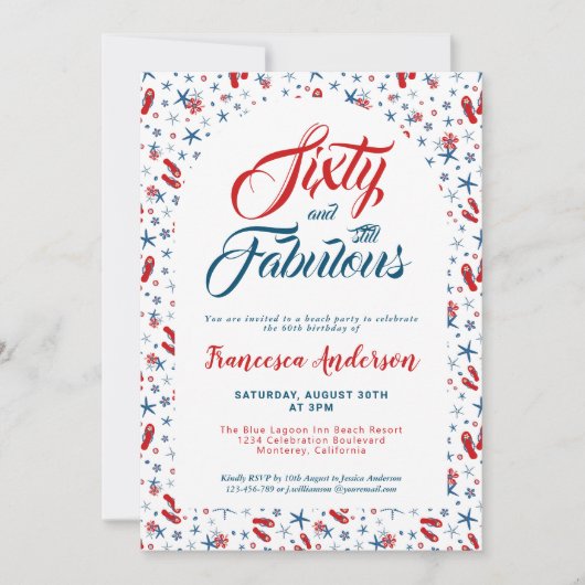 Invitation Soixante et fabuleux thème de la plage 60e fête d' (Devant)