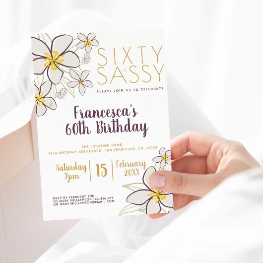 Invitation Soixante et sassy Blanc Or Moderne Jasmine Floral