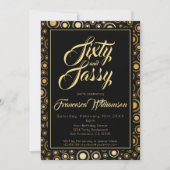 Invitation Soixante Et Sassy Élégante Black Gold fête d'anniv (Devant)