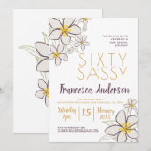 Invitation Soixante et sassy moderne violet or Jasmine Floral (Devant / Derrière)