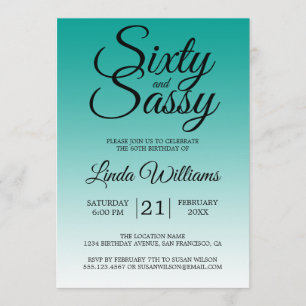 Invitation Soixante et Sassy Teal Ombre 60e Anniversaire