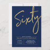 Invitation Soixante | Gold & Blue moderne 60th Birthday Party (Devant)