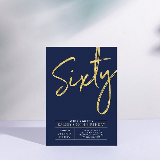Invitation Soixante | Gold & Blue moderne 60th Birthday Party