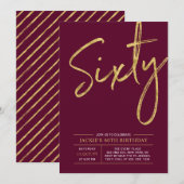 Invitation Soixante | Gold & Bourgogne moderne 60e anniversai (Devant / Derrière)
