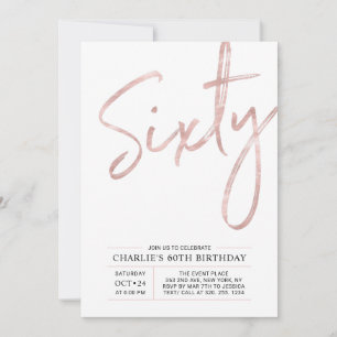Invitation Soixante   Moderne Fête d'anniversaire 60 ans Rose