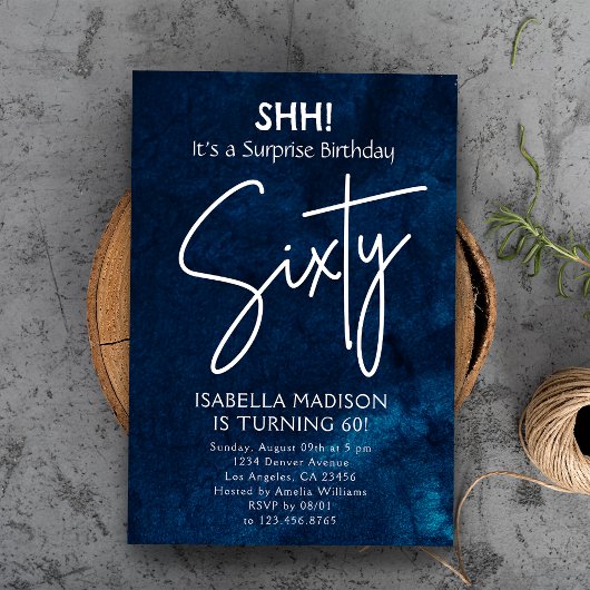 Invitation Soixante | Navy Blue 60th Birthday Surprise Party