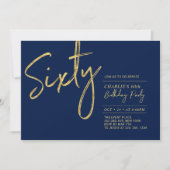 Invitation Soixante | Navy & Gold Modern 60th Birthday Party (Devant)