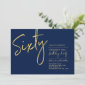 Invitation Soixante | Navy & Gold Modern 60th Birthday Party (Debout devant)